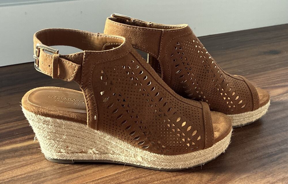 Liz Claiborne Women's Brown with jute Wedge Sandals Size 6.5 M